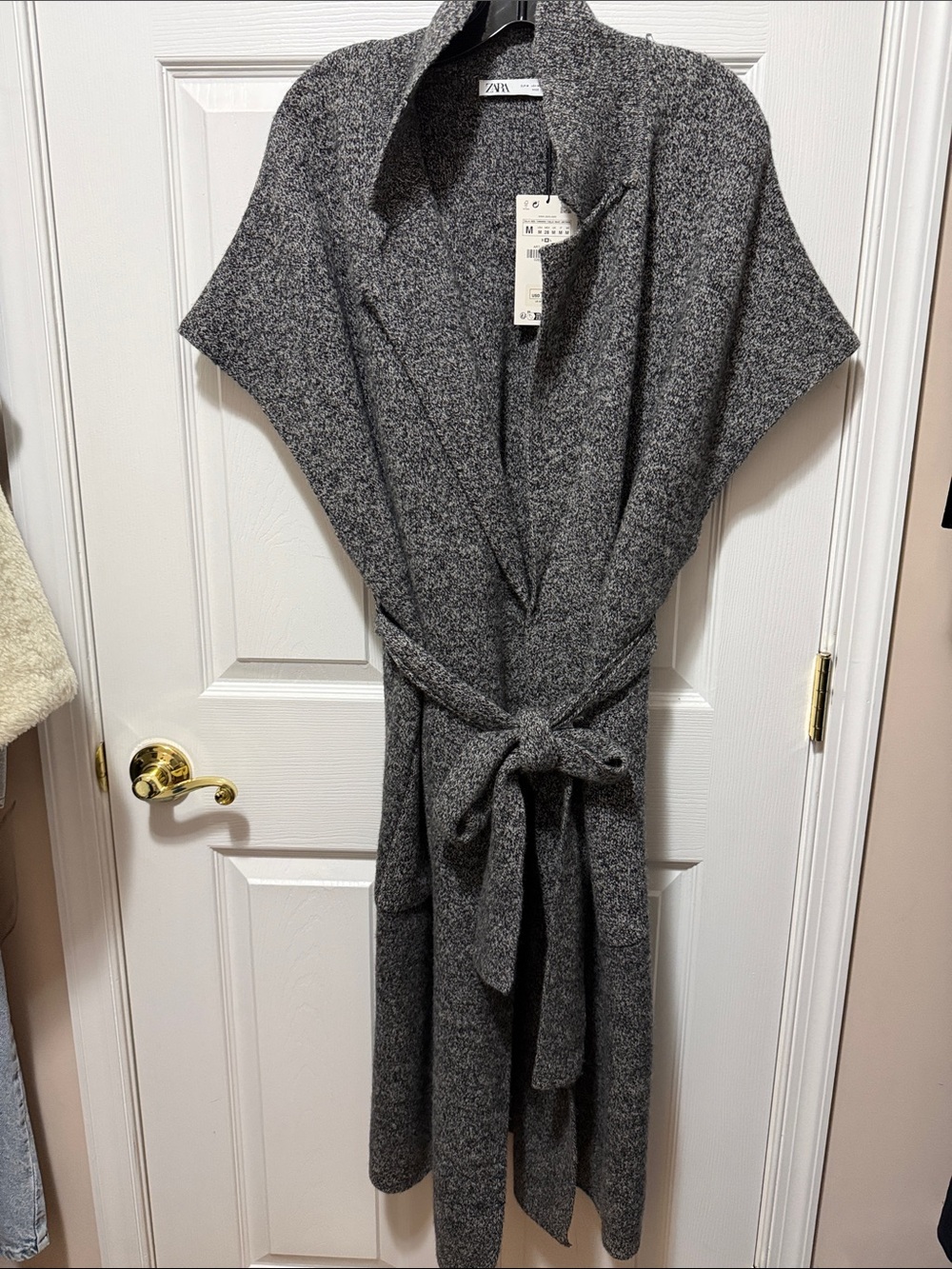 Zara Charcoal Gray Knit Belted Duster